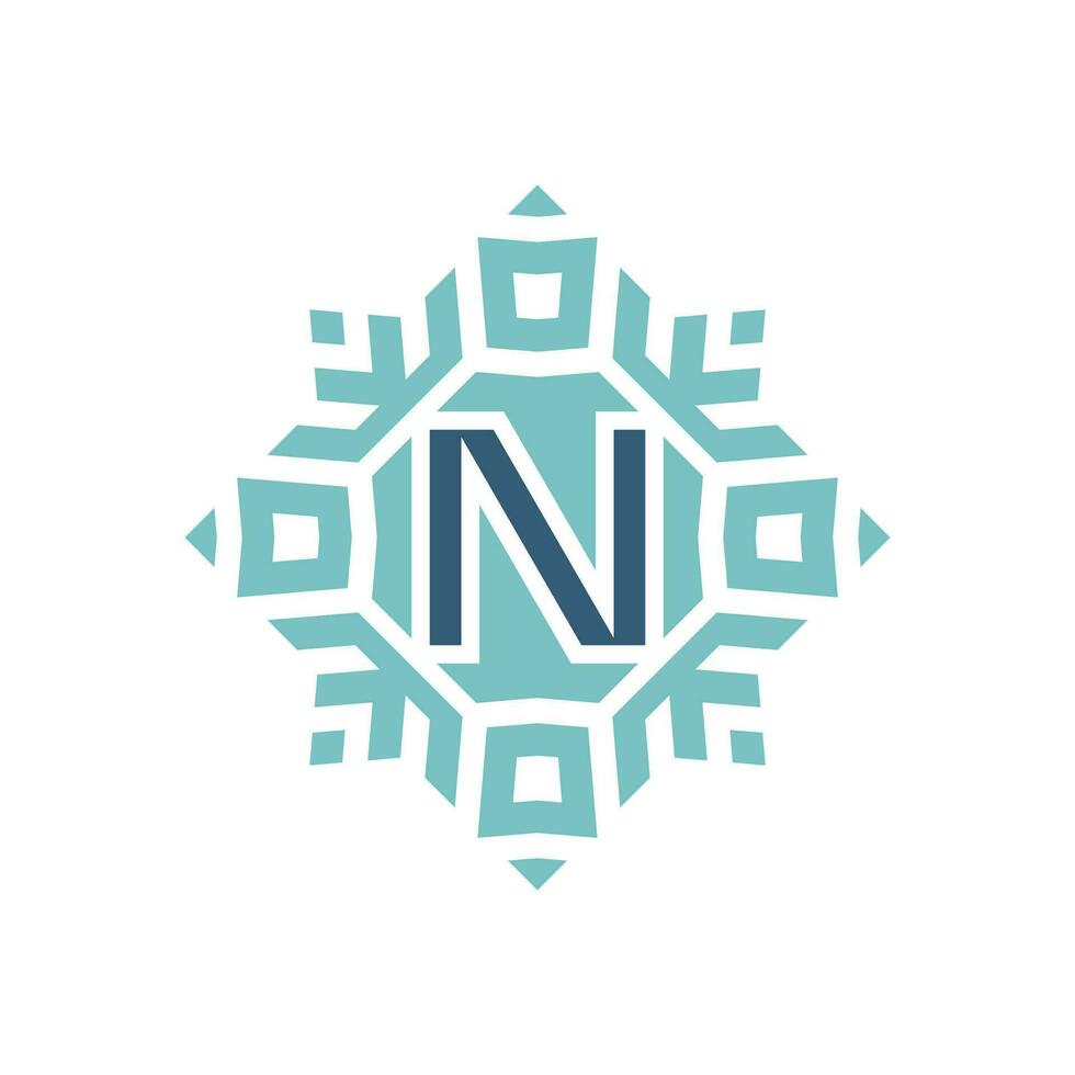 Initial letter N abstract snowflake square emblem logo vector