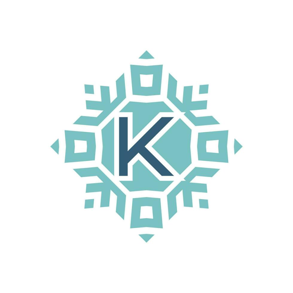 Initial letter K abstract snowflake square emblem logo vector