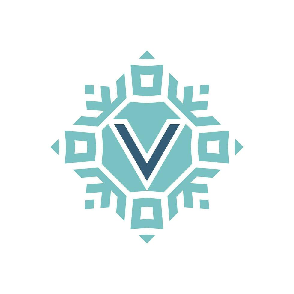 Initial letter V abstract snowflake square emblem logo vector