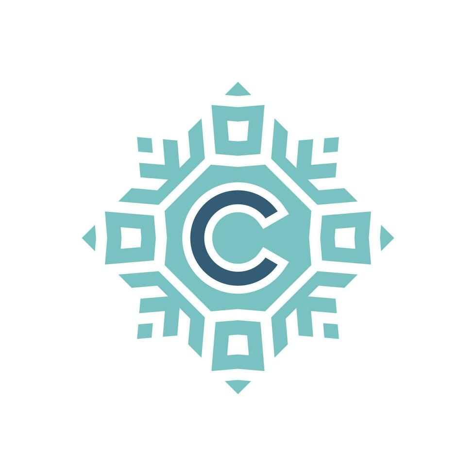 Initial letter C abstract snowflake square emblem logo vector