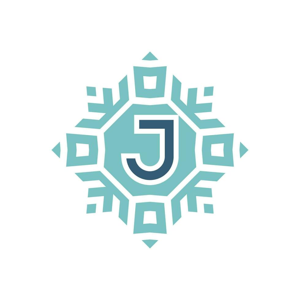 Initial letter J abstract snowflake square emblem logo vector