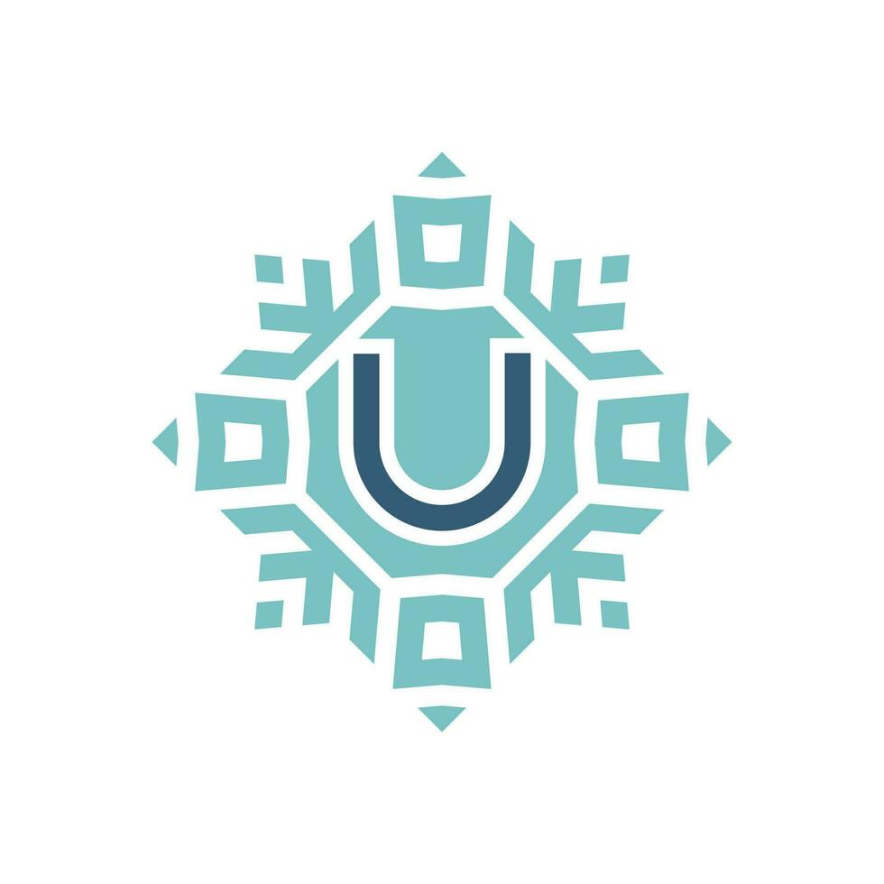 Initial letter U abstract snowflake square emblem logo vector