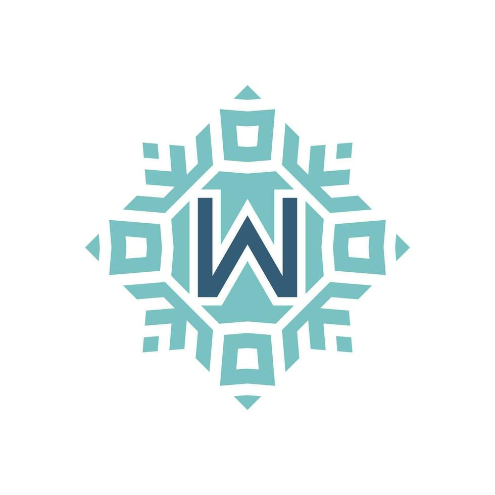 Initial letter W abstract snowflake square emblem logo vector