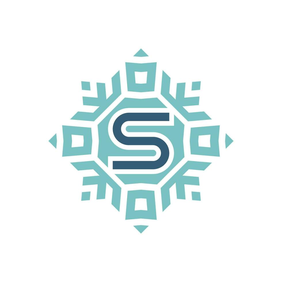 Initial letter S abstract snowflake square emblem logo vector