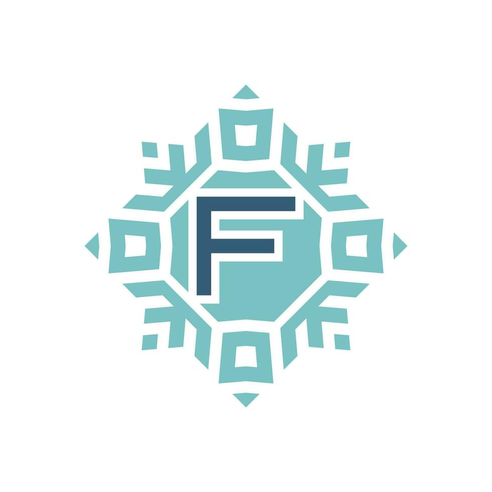 Initial letter F abstract snowflake square emblem logo vector
