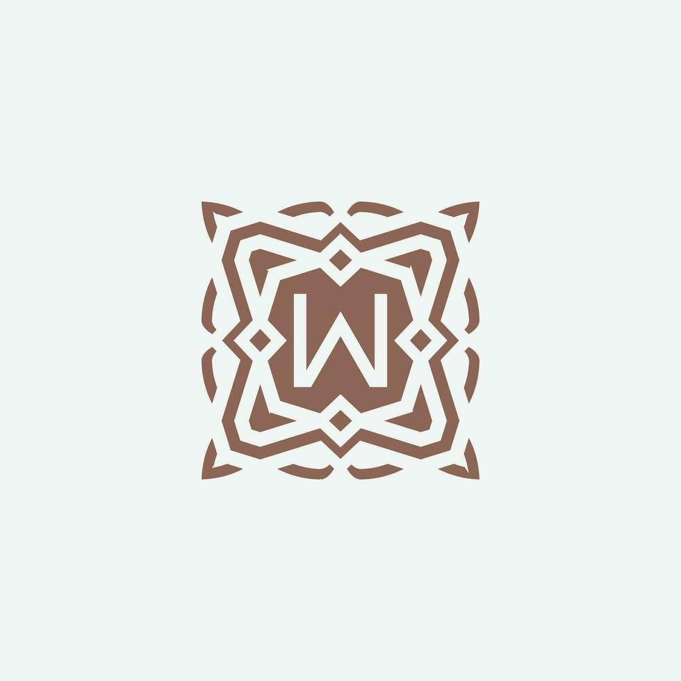 Initial letter W emblem logo. ornamental abstract star pattern frame logo vector
