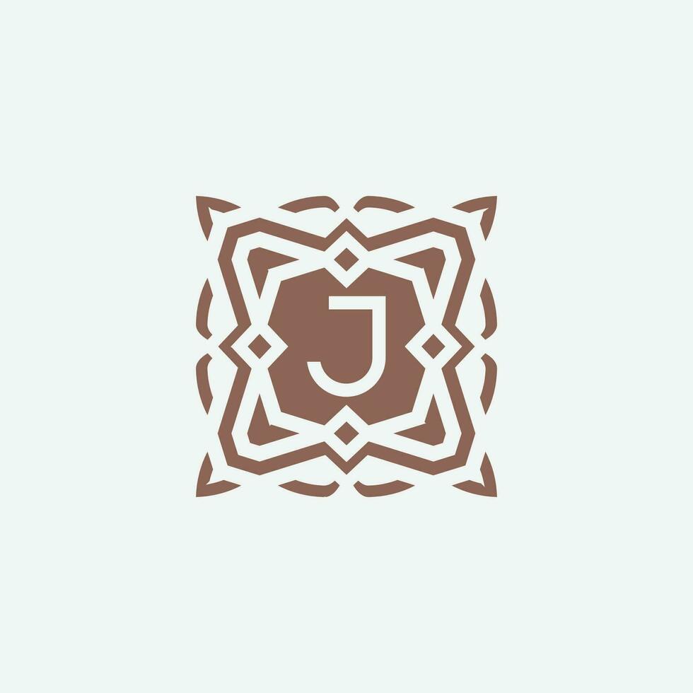 Initial letter J emblem logo. ornamental abstract star pattern frame logo vector