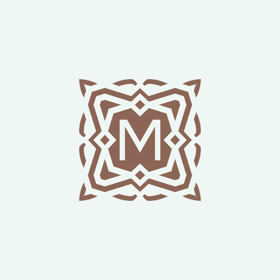 Initial letter M emblem logo. ornamental abstract star pattern frame logo vector