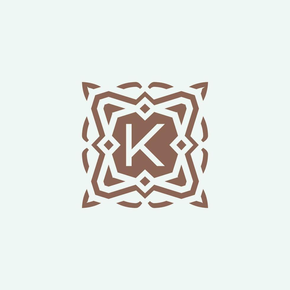 Initial letter K emblem logo. ornamental abstract star pattern frame logo vector