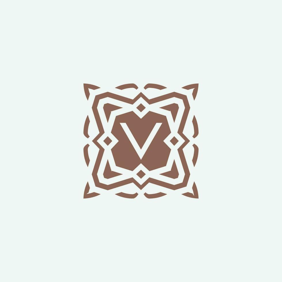 Initial letter V emblem logo. ornamental abstract star pattern frame logo vector