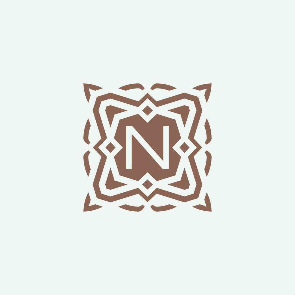 Initial letter N emblem logo. ornamental abstract star pattern frame logo vector