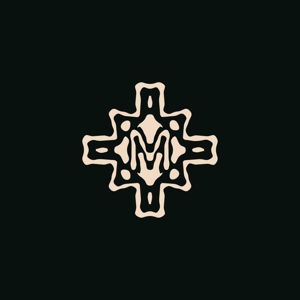 Initial letter M logo. unique tribe ethnic ornament ancient emblem vector