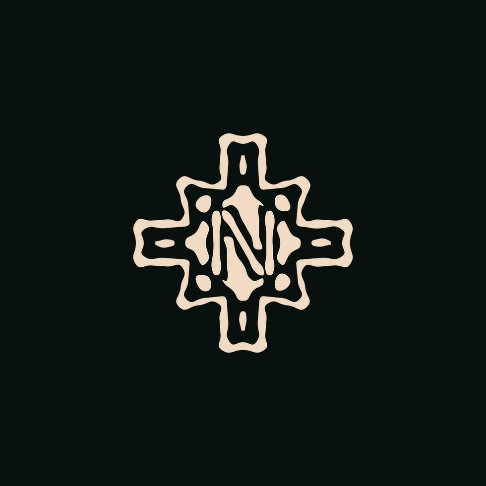 Initial letter N logo. unique tribe ethnic ornament ancient emblem vector