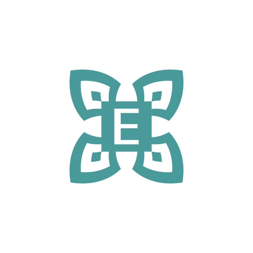 Initial letter E logo ornamental natural emblem pattern frame vector