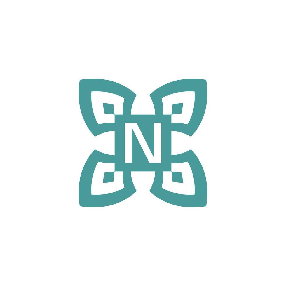 Initial letter N logo ornamental natural emblem pattern frame vector