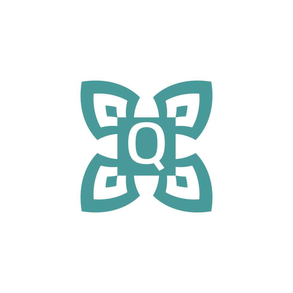 Initial letter Q logo ornamental natural emblem pattern frame vector