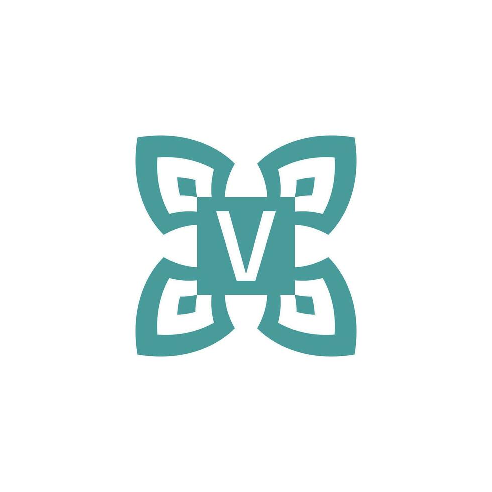 Initial letter V logo ornamental natural emblem pattern frame vector