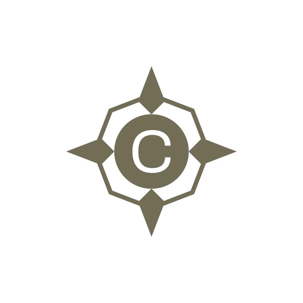 Initial letter C ornamental wind direction compass logo vector