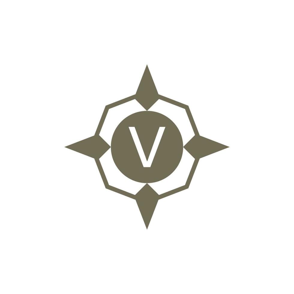Initial letter V ornamental wind direction compass logo vector