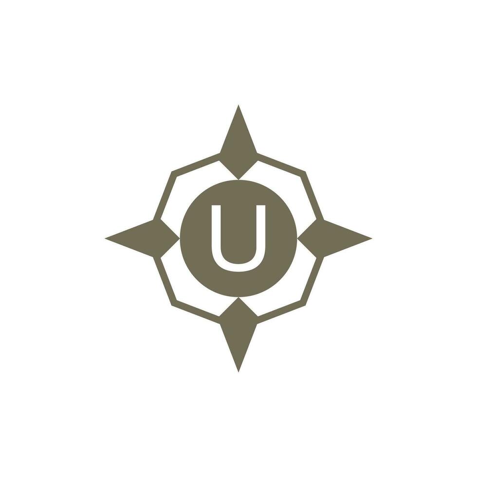 Initial letter U ornamental wind direction compass logo vector