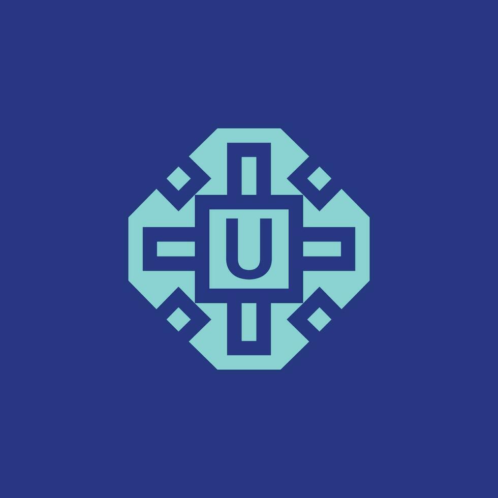 Initial letter U logo ornamental modern frame emblem vector