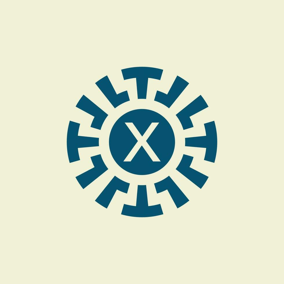 inicial letra X ornamental circulo emblema único modelo vector