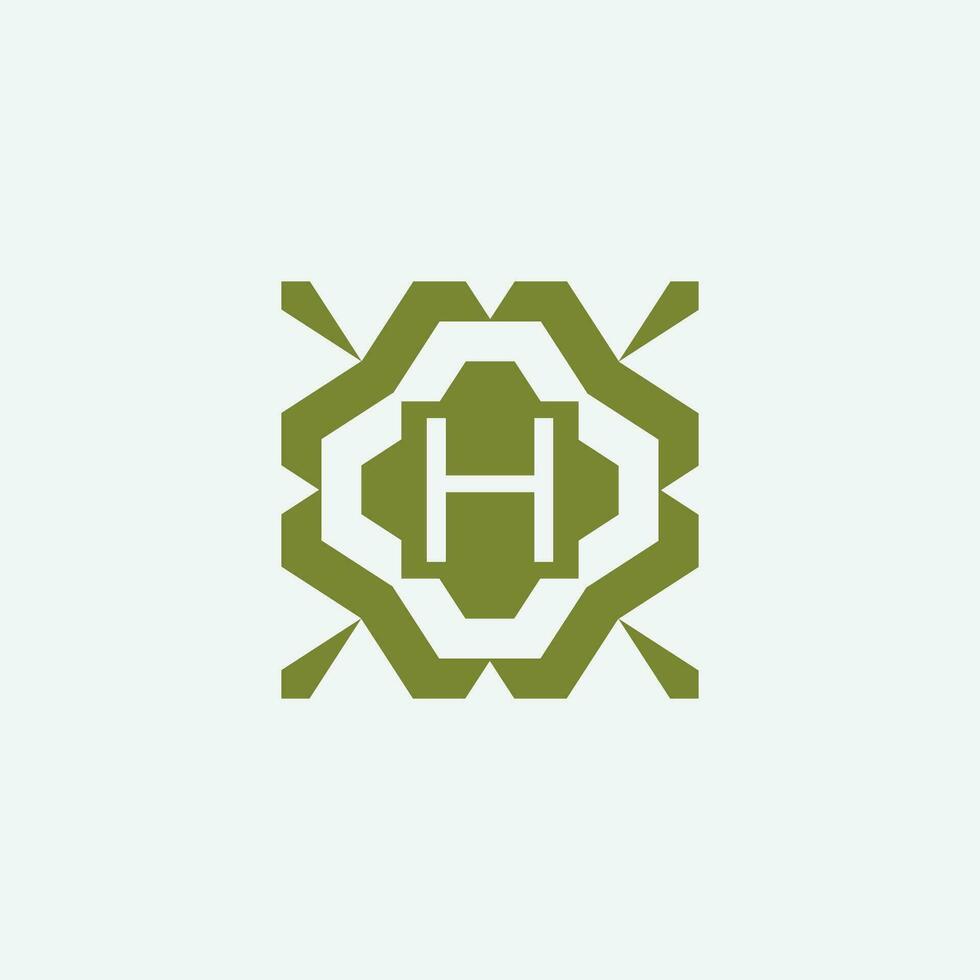 Initial letter H ornamental simple tribal pattern frame natural logo vector