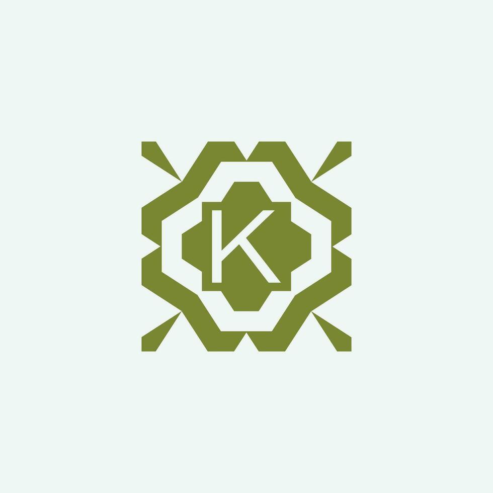 Initial letter K ornamental simple tribal pattern frame natural logo vector