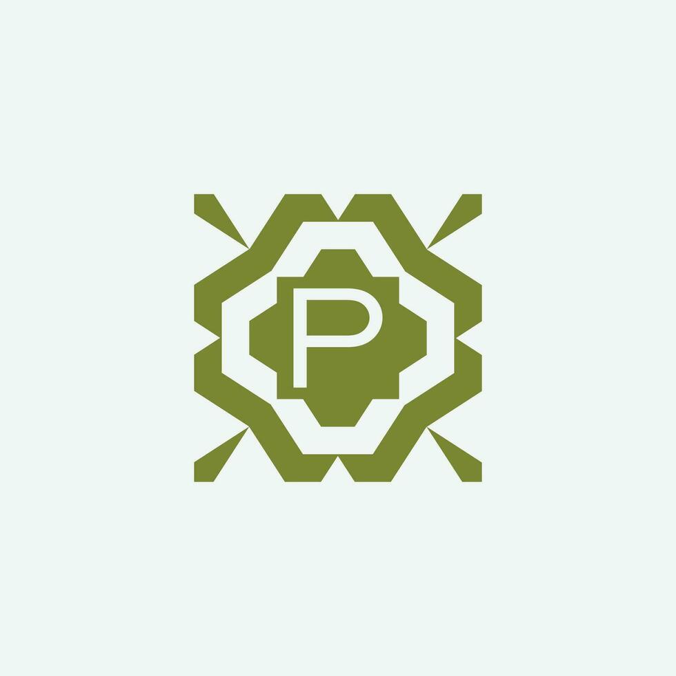 Initial letter P ornamental simple tribal pattern frame natural logo vector