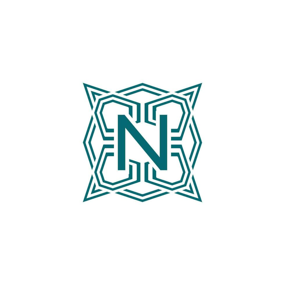 Initial letter N elegant lines modern alphabet frame logo vector