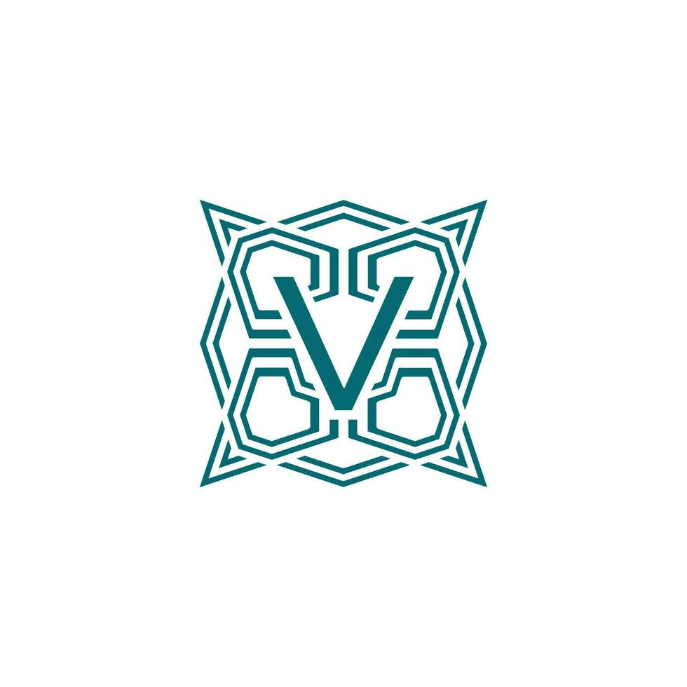 Initial letter V elegant lines modern alphabet frame logo vector