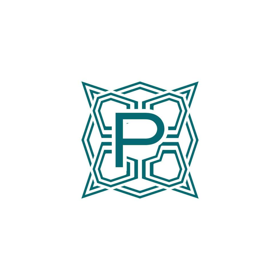 Initial letter P elegant lines modern alphabet frame logo vector