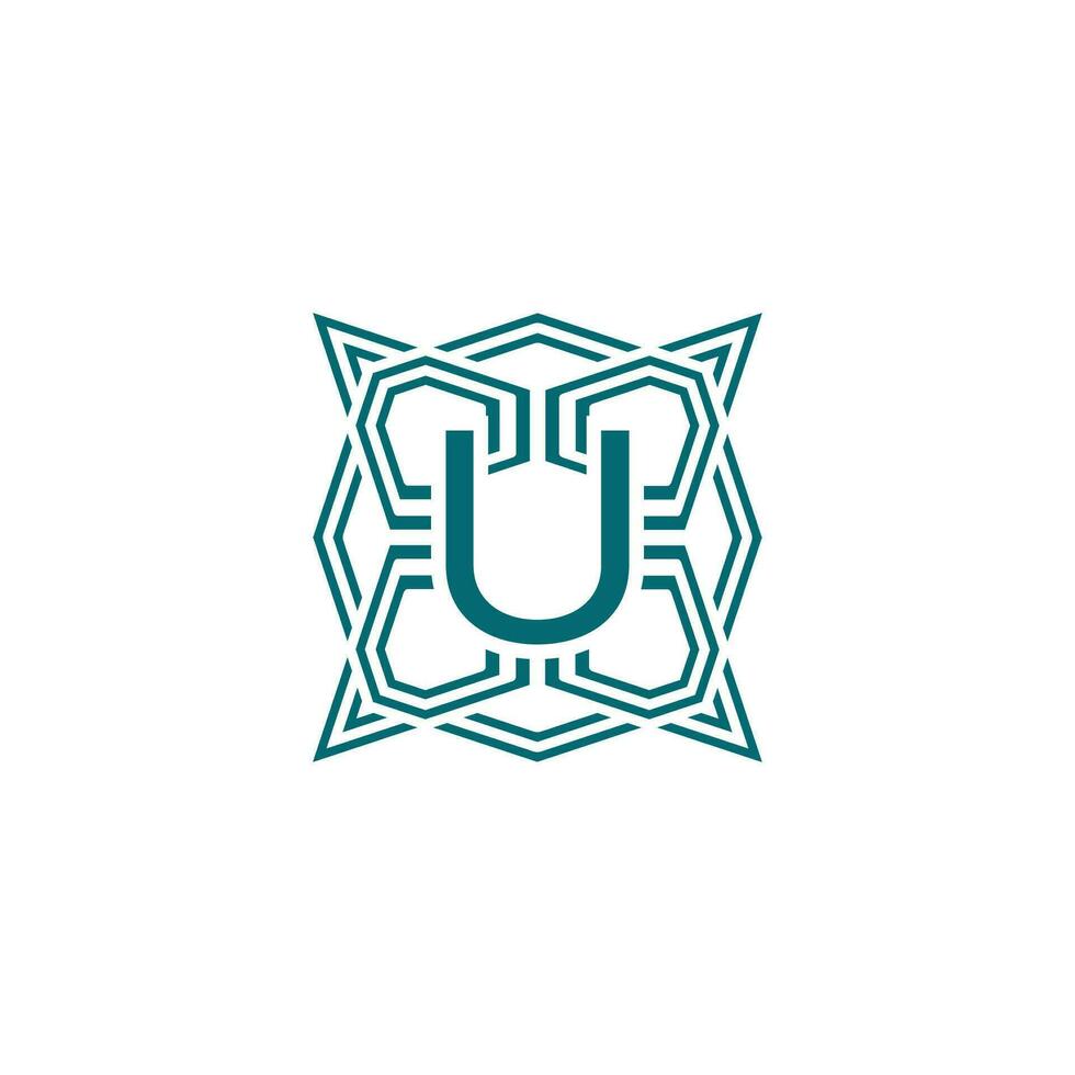 Initial letter U elegant lines modern alphabet frame logo vector