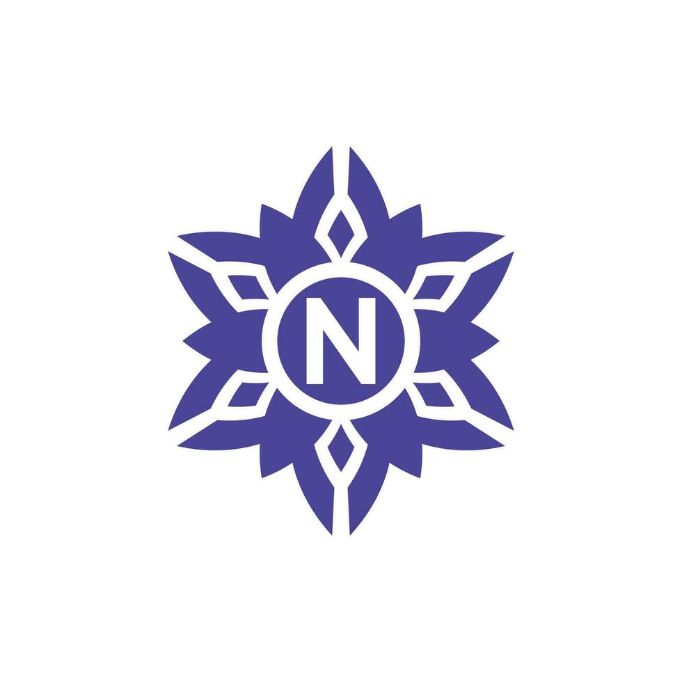 Initial letter N floral alphabet frame emblem logo vector