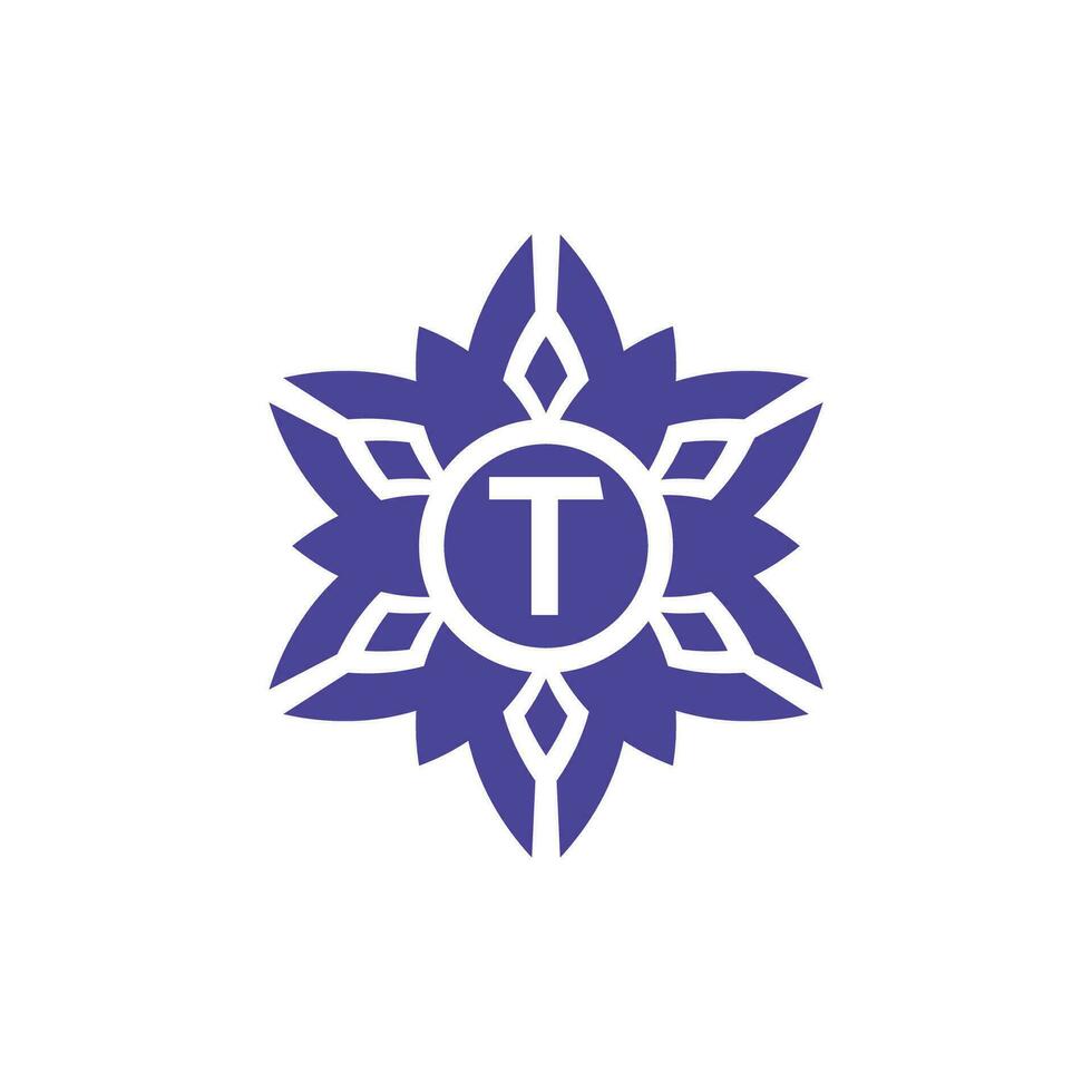 Initial letter T floral alphabet frame emblem logo vector