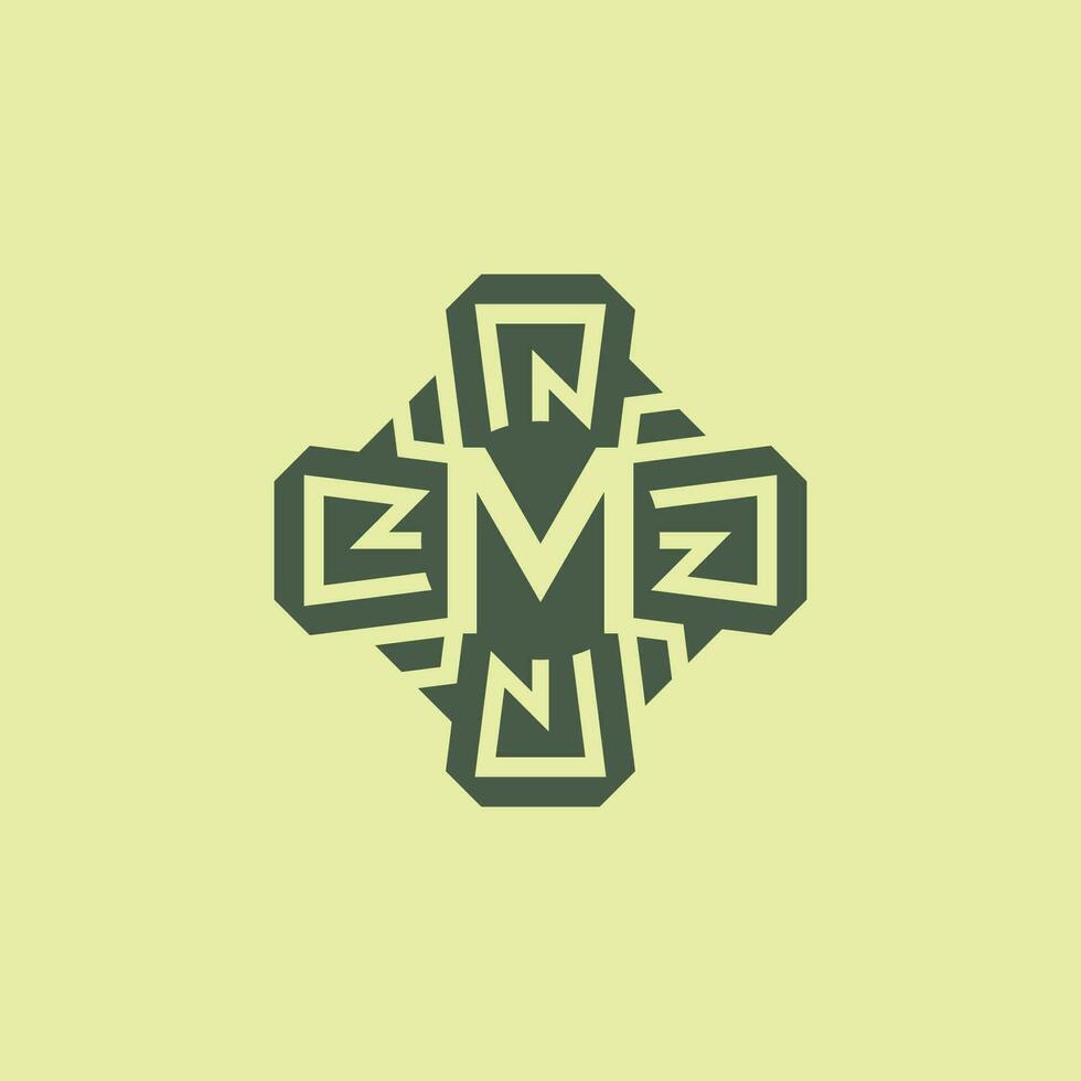 Initial letter M modern technology circuit pattern emblem logo vector