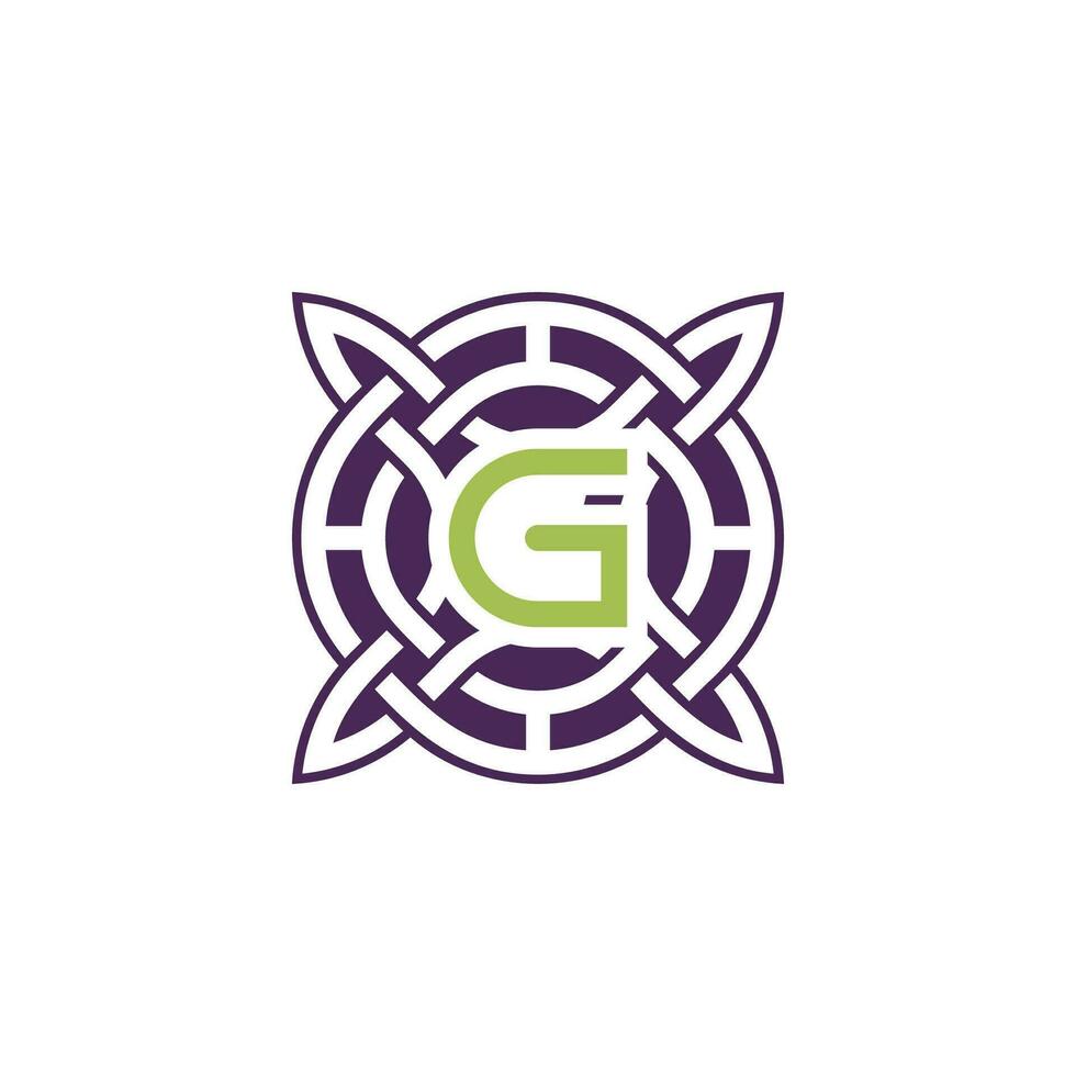 Initial letter G intersection pattern frame Celtic knot logo vector