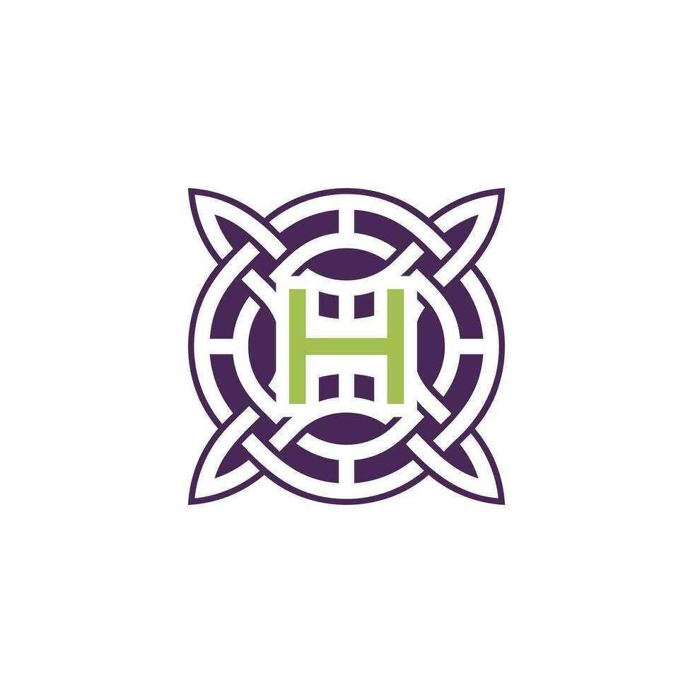 Initial letter H intersection pattern frame Celtic knot logo vector