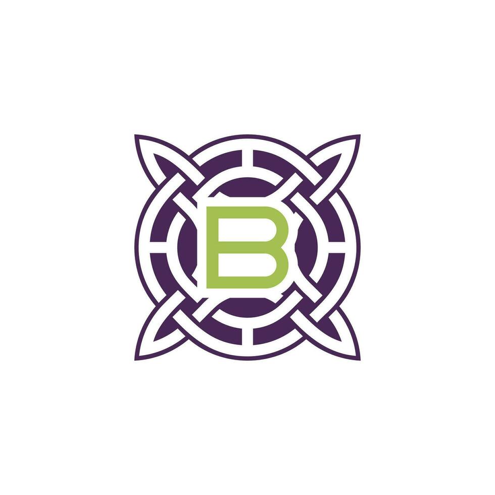 Initial letter B intersection pattern frame Celtic knot logo vector