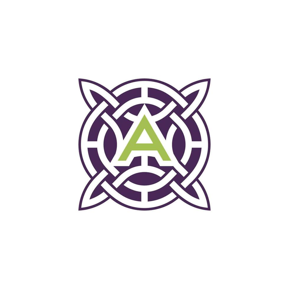 Initial letter A intersection pattern frame Celtic knot logo vector