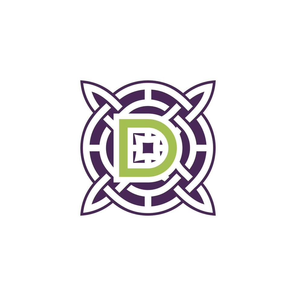 Initial letter D intersection pattern frame Celtic knot logo vector
