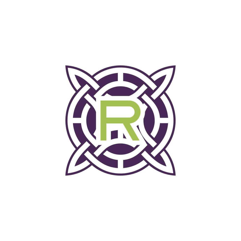 Initial letter R intersection pattern frame Celtic knot logo vector