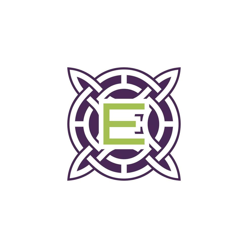 Initial letter E intersection pattern frame Celtic knot logo vector