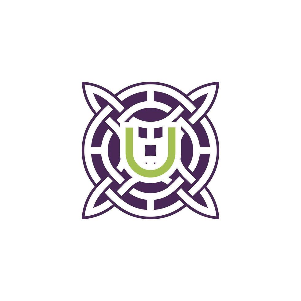 Initial letter U intersection pattern frame Celtic knot logo vector