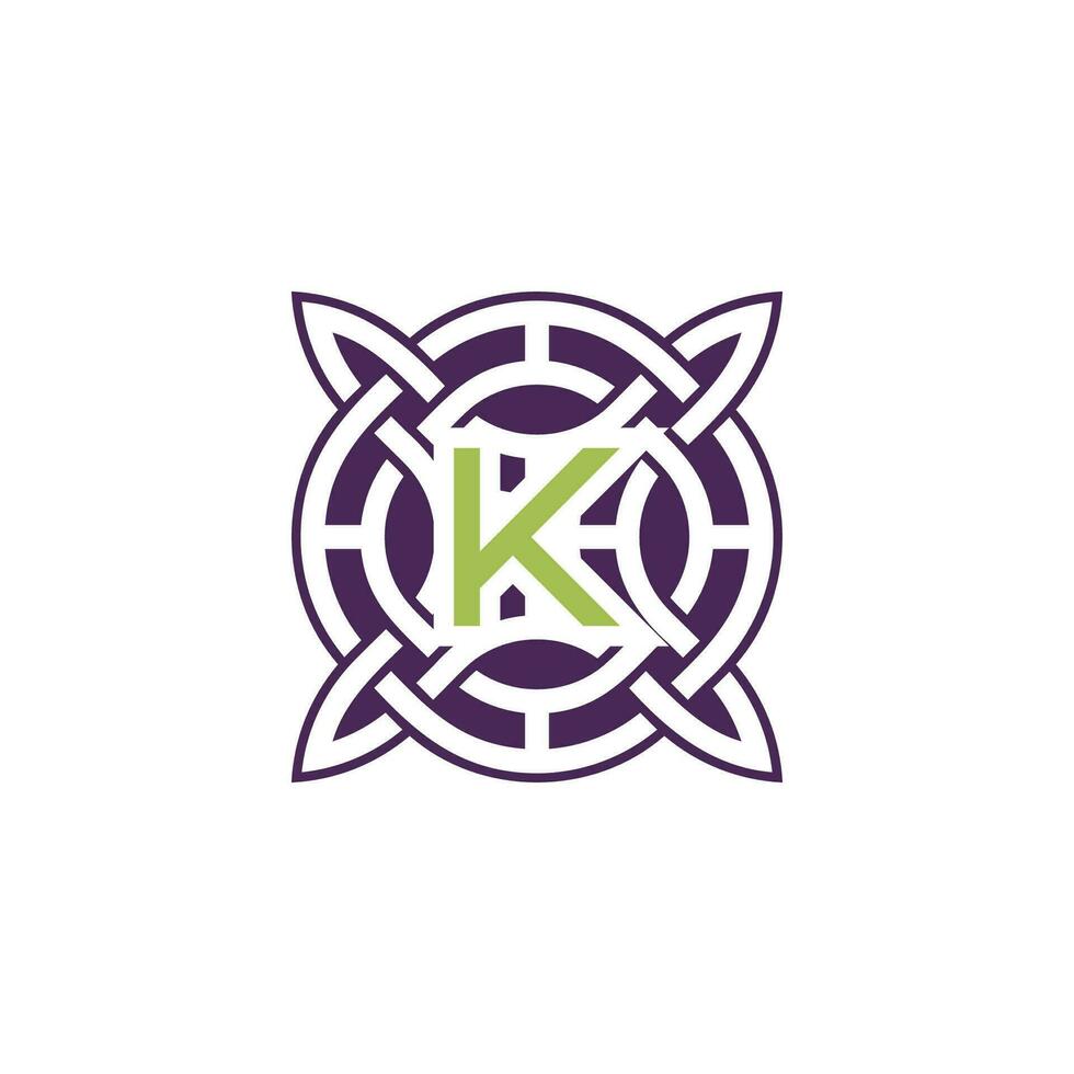 Initial letter K intersection pattern frame Celtic knot logo vector