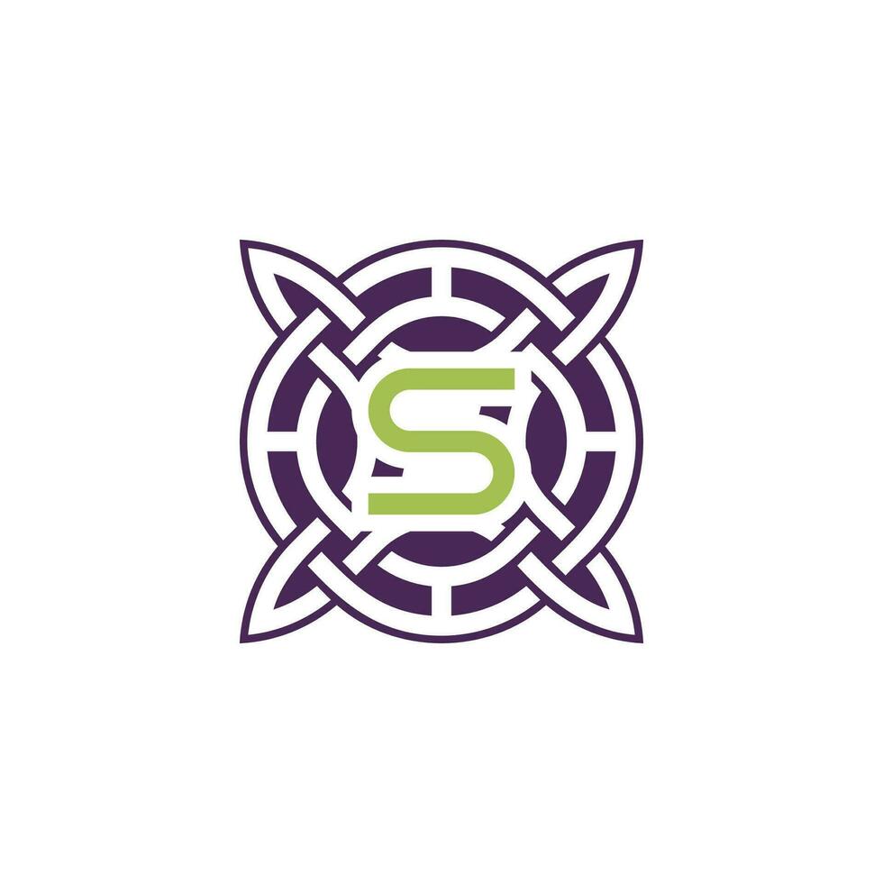 Initial letter S intersection pattern frame Celtic knot logo vector