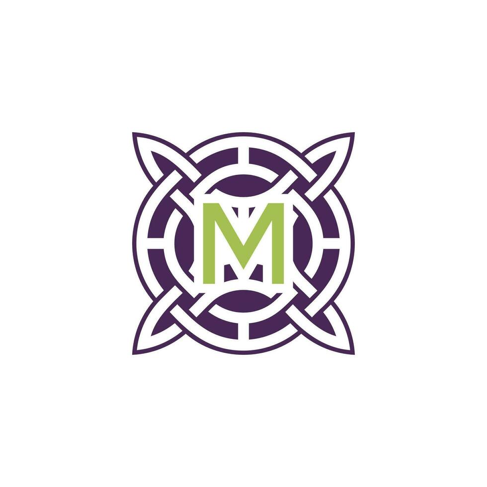 Initial letter M intersection pattern frame Celtic knot logo vector