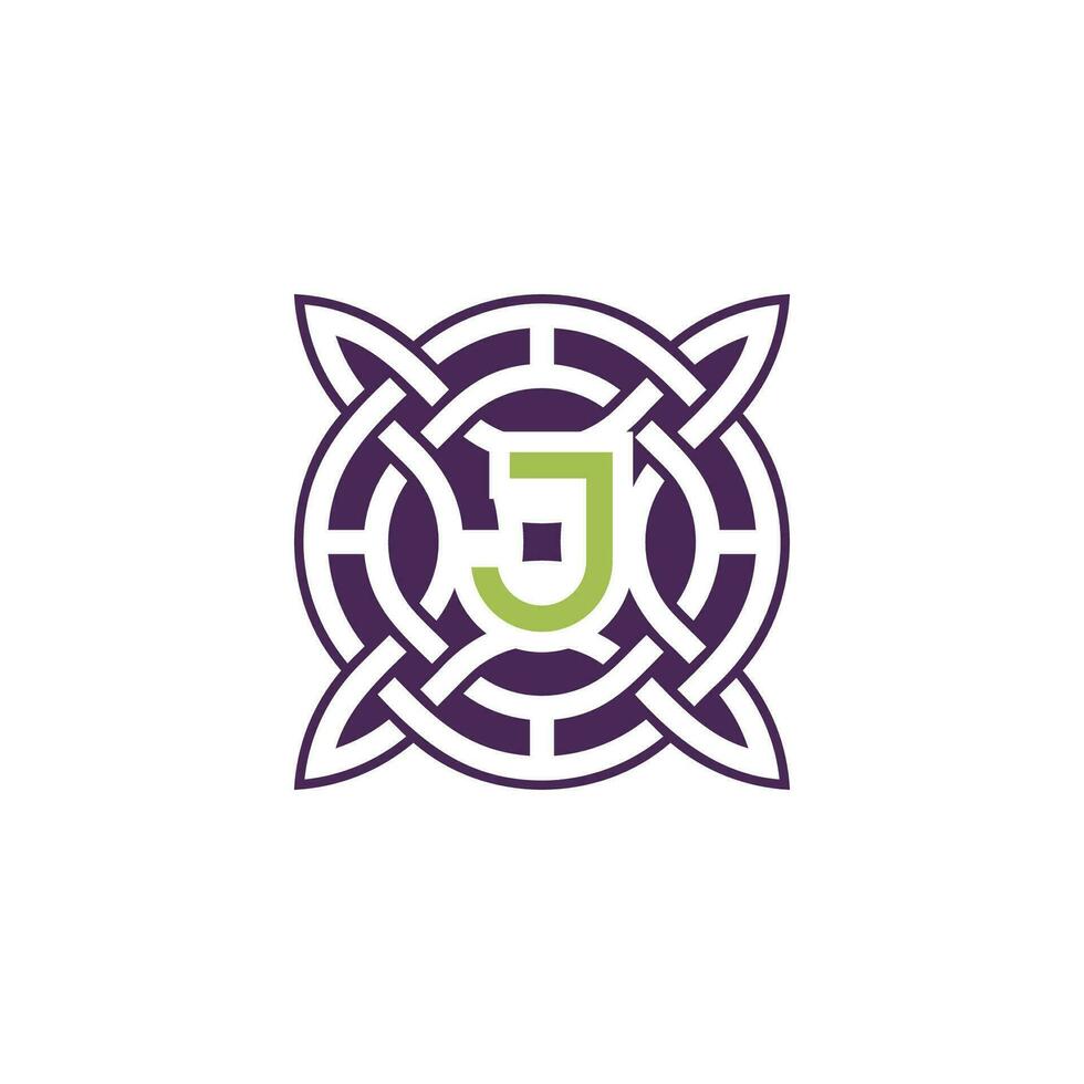 Initial letter J intersection pattern frame Celtic knot logo vector