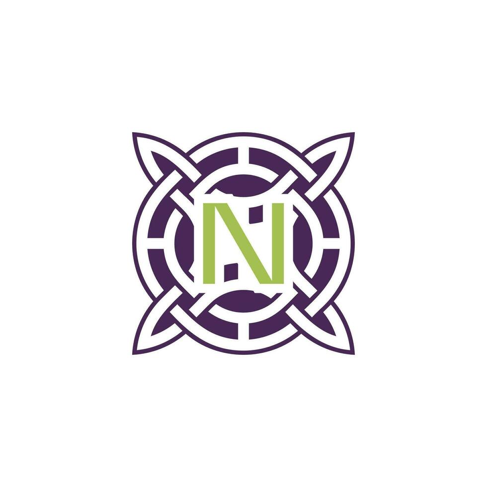 Initial letter N intersection pattern frame Celtic knot logo vector