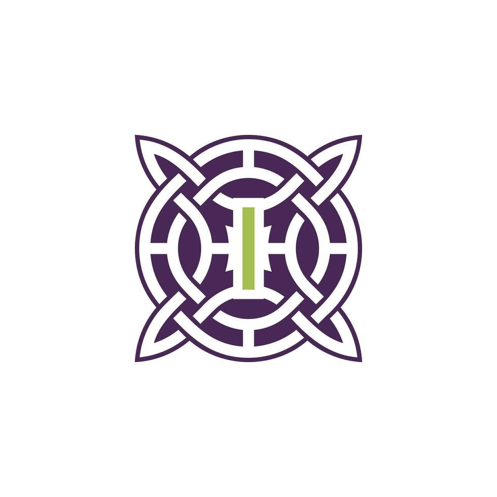 Initial letter I intersection pattern frame Celtic knot logo vector